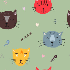 seamless pattern with cats for print, fabric, clothing, wallpaper, childish design