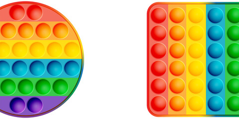 Geometric toy figure with buttons on a white background. Anti stress toy entertainment. A fun finger game. Pop me vector concept.