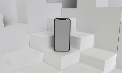 3d render illustration generic phone mock up in a white design high key