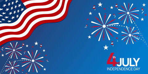 Independence Day, 4th of July Fourth of July holiday banner with symbols of USA Flag and red blue and white star. Motion design elements