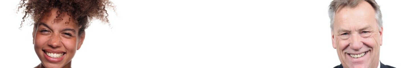 Obraz premium Two people in front of a white background with a white space in between 