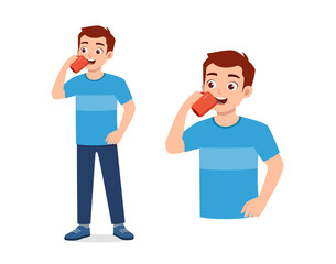 young good looking man drink coffee on glass