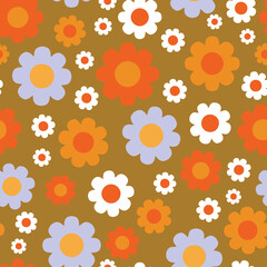 Mod Retro Flower Print Daisy Repeating Seamless Vector Pattern