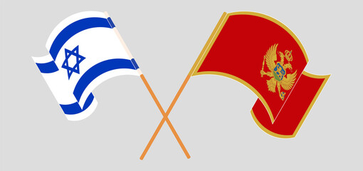 Crossed and waving flags of Israel and Montenegro