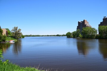 Fototapeta na wymiar The Prairies river across from the island of Montreal