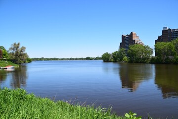 Fototapeta na wymiar The Prairies river across from the island of Montreal