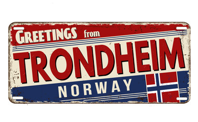 Greetings from Trondheim vintage rusty metal plate
