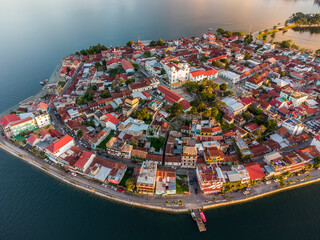 aerial view of Flores Island, Peten, Guatemala