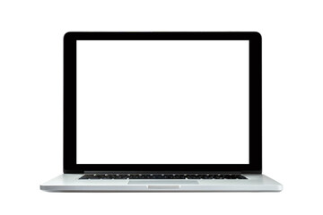 Front view of New generation laptop with blank screen isolated on white background, with clipping path 
