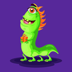 Green Monster  vector  in empty space  crazy monster character creatures with party elements like colorful balloons.