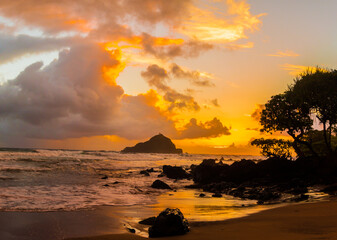 Sunrise at Koki Beach With Alau Island in The Distance, Koki Beach Park, Hana, Maui, Hawaii, USA