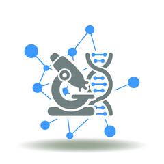 Microscope with dna helix and molecule vector illustration. Science Lab Research Symbol.