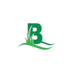Letter B behind a green grass icon logo design vector
