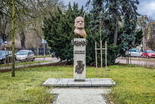 Torun, Poland - February 20, 2019: Monument to composer Stanislaw Moniuszko in Torun city