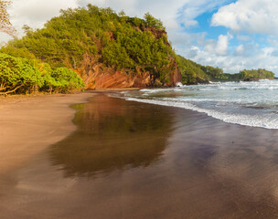 The Red Sand Of Koki Beach and Ka iwi o Pele , Koki Beach Park, Hana, Maui, Hawaii, USA