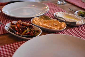 Aegean appetizers in small plates on the table