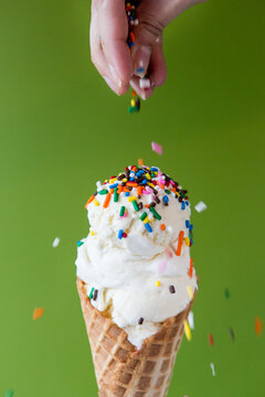 Sprinkles on ice cream cone 