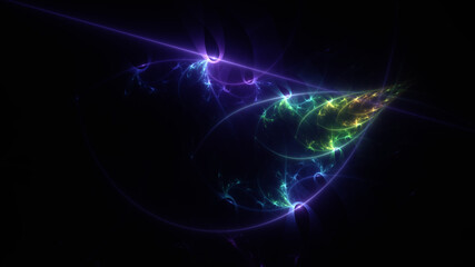 Abstract background, smooth multicolored lines on a black background.