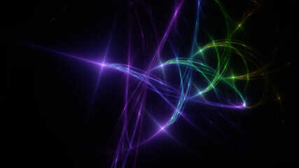 Obraz premium Abstract background, smooth multicolored lines on a black background.