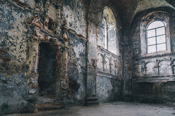 Zhovkva, Ukraine - 25.05.2021: The ruins of Zvovkva Synagogue.