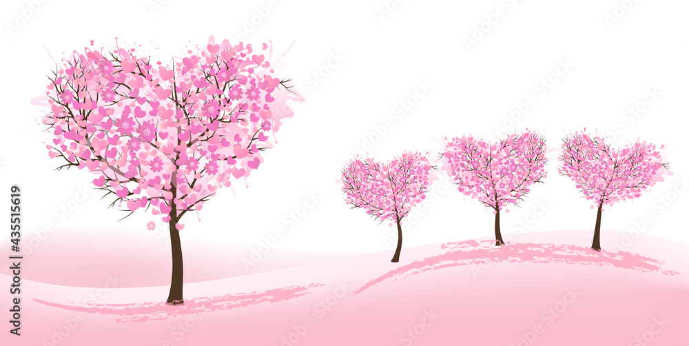 Poster Nature Background with stylized trees representing season - spring. Vector.