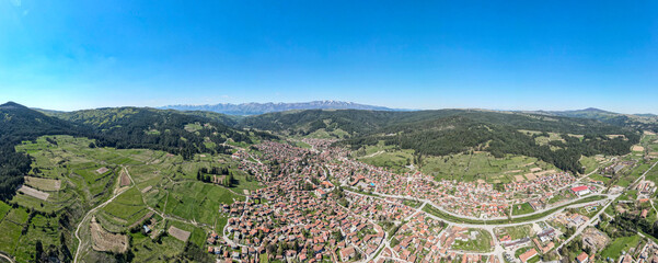 Aerial panorama of historical town of Koprivshtitsa, Bulgaria