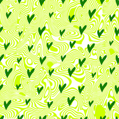 Print with hearts and yellow streaks. Seamless pattern. Wrapping paper.