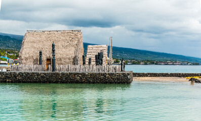 The Historic Ahu' Ena Heiau, Kamakahonu National Historic Landmark, Kailua- Kona, Hawaii, Hawaii,...