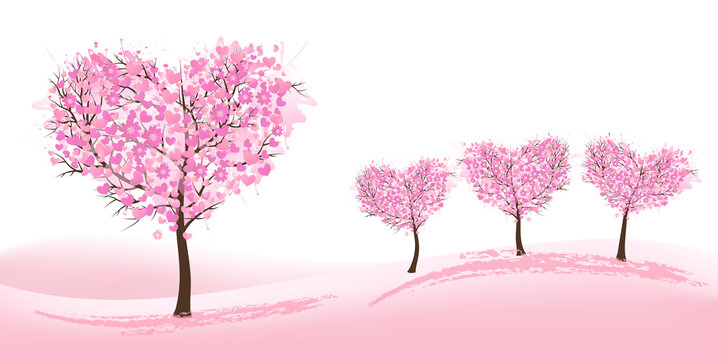 Nature Background with stylized trees representing season - spring. Vector.
