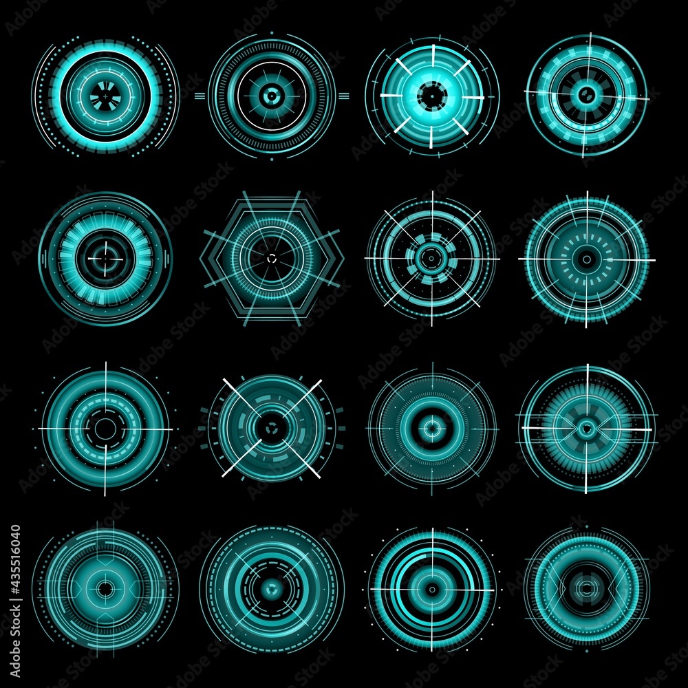 Aufkleber hud futuristic target aims, sci fi ui interface icons vector set. military optical aiming, spaceship