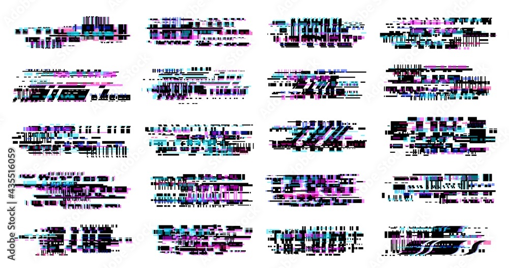 Leinwandbilder Screen glitch, monitor pixel digital noise and data error vector effect. TV signal failure, computer program bug and information loss background. Broken screen, video broadcast or file transfer error