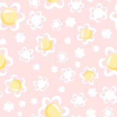 Seamless abstract illustration. Meadow and flowers background. Cartoon flat style. vector