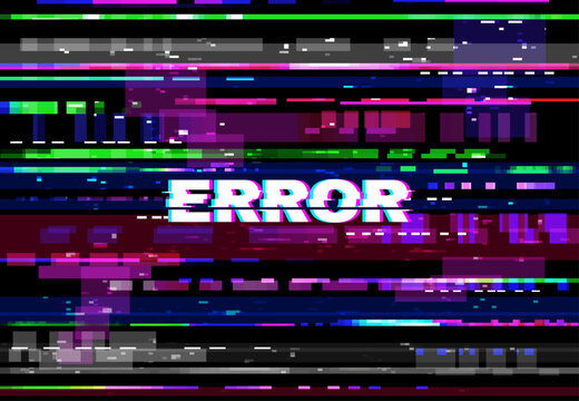 Glitch error screen, VHS video problem, color pixels and lines, noise background. vector no signal glitched error, random pixelized colorful backdrop. Vintage digital distortion, messy noisy pattern