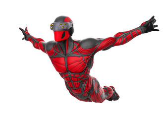 super hero in a exosuit is jumping © DM7