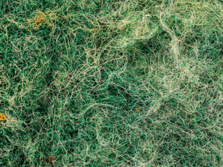 macro view of the structure of a green dish-washer sponge