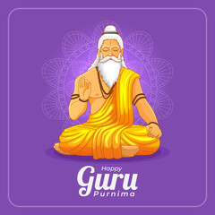 guru purnima greeting card with meditating hermit