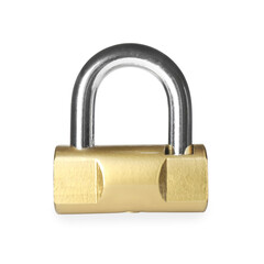 Modern padlock isolated on white. Safety and protection