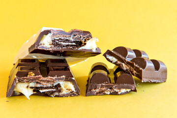 Chocolate on yellow background.