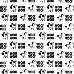 Seamless hand drawn pattern with dog. Woof woof background for fabric, textile design or wrapping paper.	