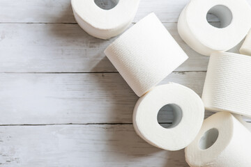 Rolls of white toilet paper 
