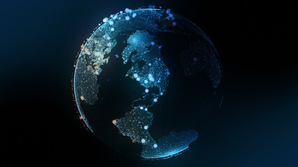 Digital neon blue earth