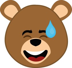 Vector emoticon illustration of a cartoon bear's face with an expression of shame and a drop of perspiration on his head