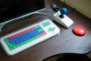 Specially equipped computer for people with cerebral palsy.
