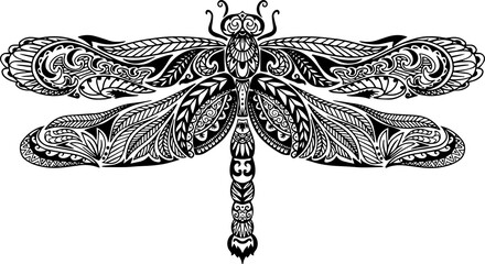 Hand drawn decorative dragonfly in zentangle style