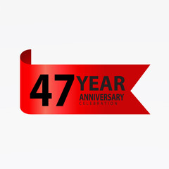 47 Years Anniversary Logo Red Ribbon