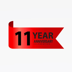 11 Years Anniversary Logo Red Ribbon