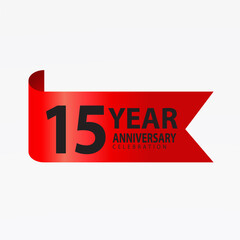 15 Years Anniversary Logo Red Ribbon