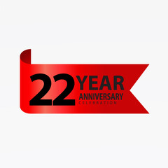 22 Years Anniversary Logo Red Ribbon