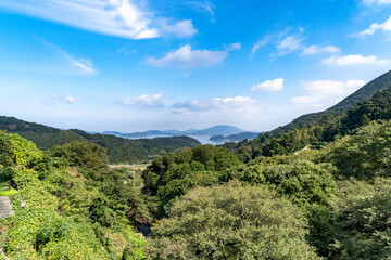 View for sea over the Mountain in Fukuoka prefecture, JAPAN.