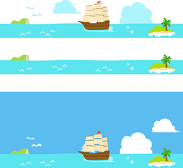 海と帆船のフッター、バナー素材
